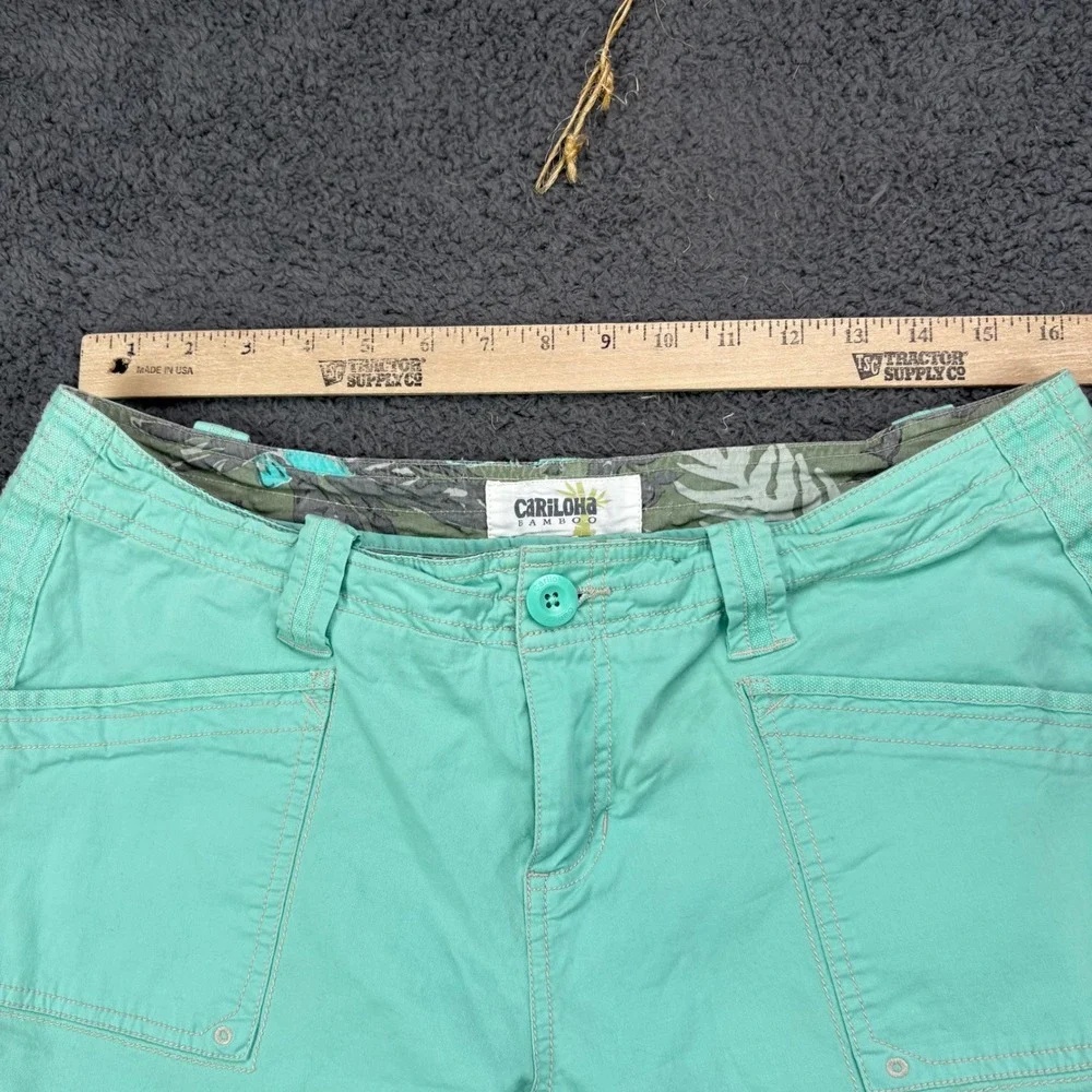 Cariloha Bamboo Mens Mint Green Cargo Shorts Size 32‎ Tropical Waistband Trim